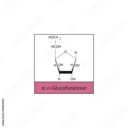 α-D-Glucofuranose skeletal structure diagram.Sugar compound molecule scientific illustration.