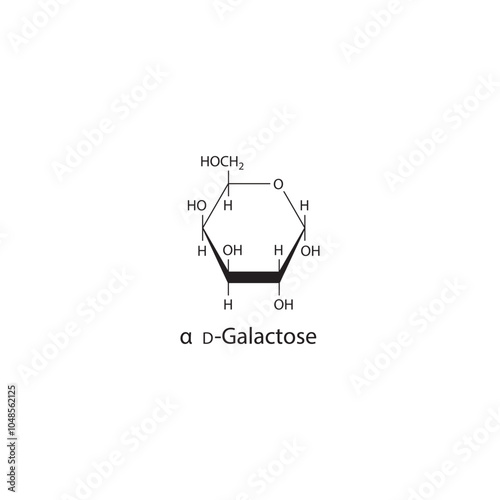 α-D-Galactose skeletal structure diagram.Sugar compound molecule scientific illustration.