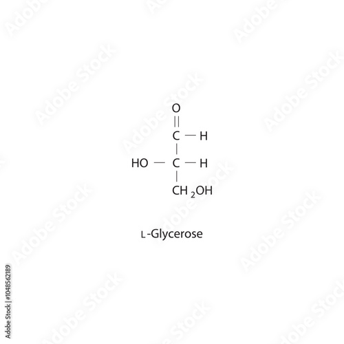L-Glycerose skeletal structure diagram.Sugar compound molecule scientific illustration.