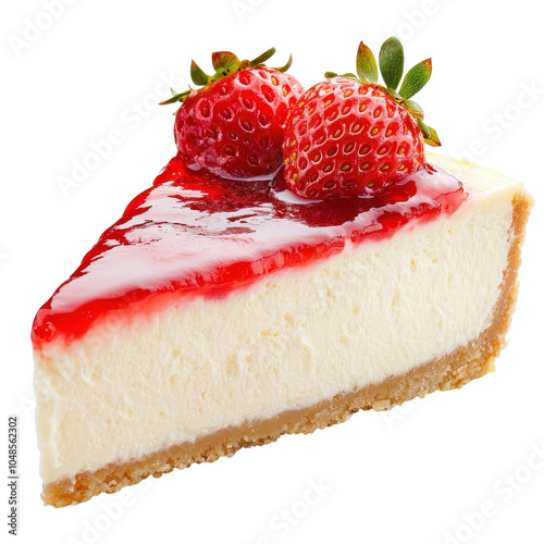 Indulgent slice of strawberry cheesecake delight, clipart, isolated on transparent background.