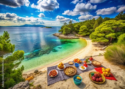 Beach View on Vrgada Island, Croatia: Cloudy Summer Day, Scenic Coastline, Turquoise Waters photo