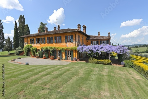 Wallpaper Mural A charming countryside villa surrounded by lush greenery and vibrant flowers under a clear blue sky, evoking a sense of tranquility and timeless elegance Torontodigital.ca