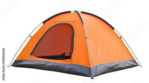 Isolated tent in a serene outdoor setting surrounded by greenery and mountains, perfect for summer camping and adventure