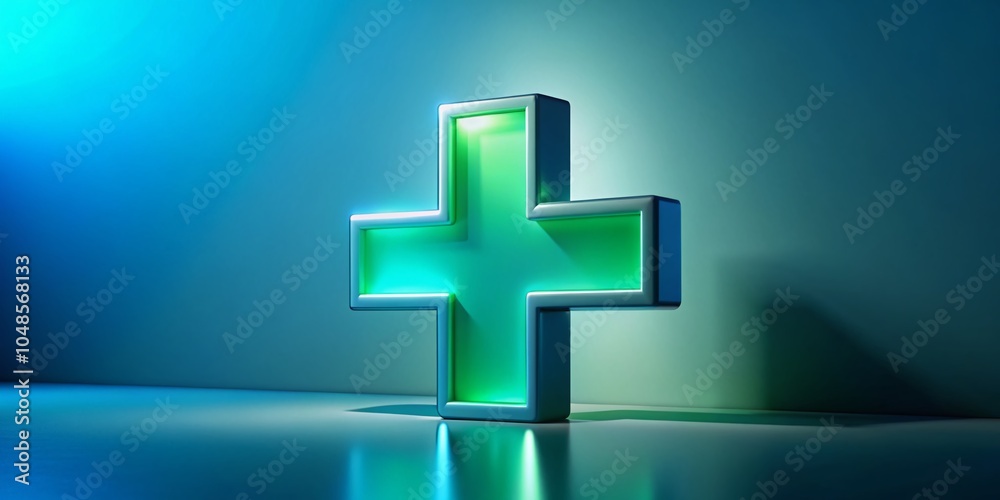Obraz premium Blue Green Rounded Cross Sign Medical Logo for Health Services - Stylish Flat Design Template for Healthcare Branding
