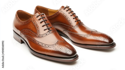 Pair of Brown Leather Brogue Oxfords with Black Laces photo