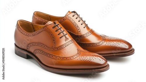 Wallpaper Mural Two brown leather brogue lace-up shoes isolated on white background Torontodigital.ca