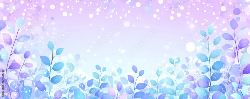 serene floral background featuring delicate pastel leaves in shades of blue and purple, complemented by soft bokeh effects and dreamy atmosphere serene floral background featuring delicate pastel leaves in shades of blue and purple, complemented by soft bokeh effects and dreamy atmosphere