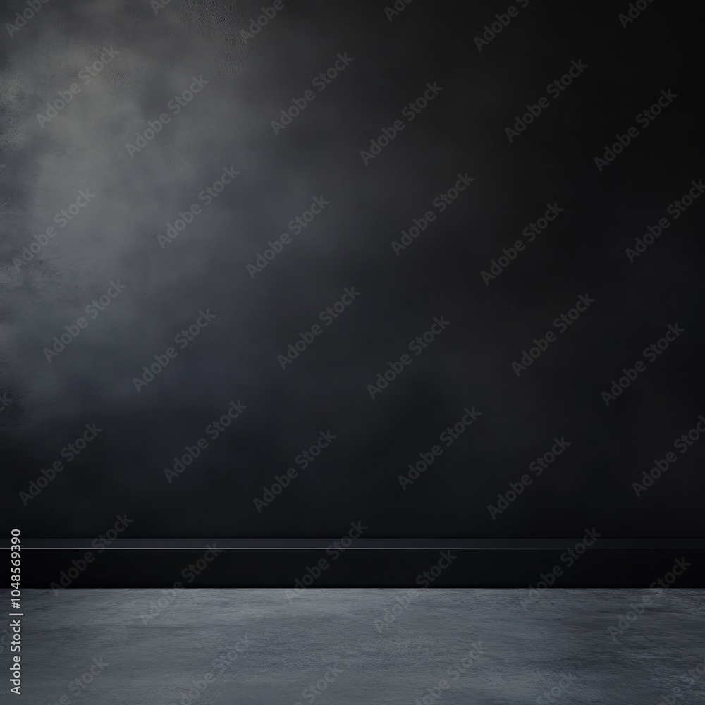 Dark Concrete Floor with Black Wall and Subtle Light for Product Presentation. Dark Concrete Floor with Black Wall and Subtle Light for Product Presentation.