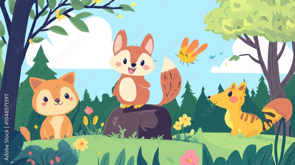 Naklejka premium Small Animal Role-Switching Illustration: A Whimsical Adventure