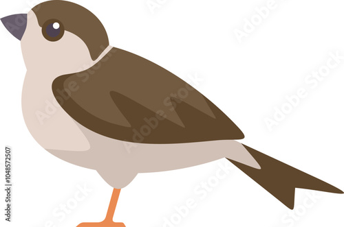 Simple cartoon style illustration of a common house sparrow bird standing still on its feet
