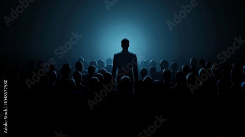 A man stands in front of a crowd of people photo