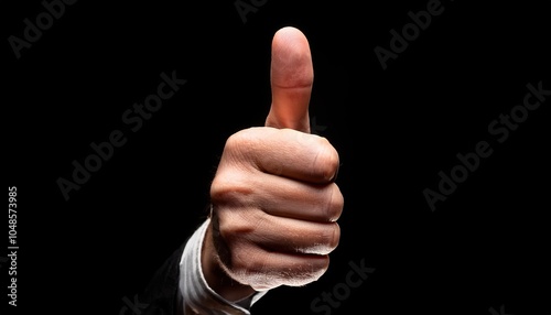 Hand with thumb up on a black background