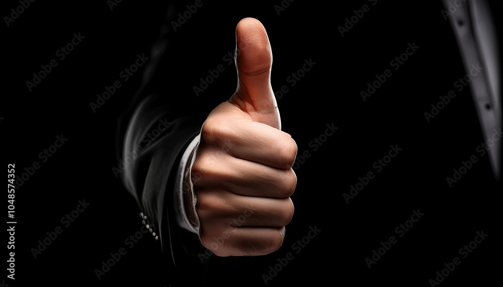 Hand with thumb up on a black background Hand with thumb up on a black background
