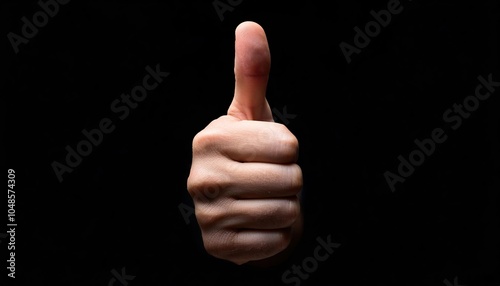 Hand with thumb up on a black background