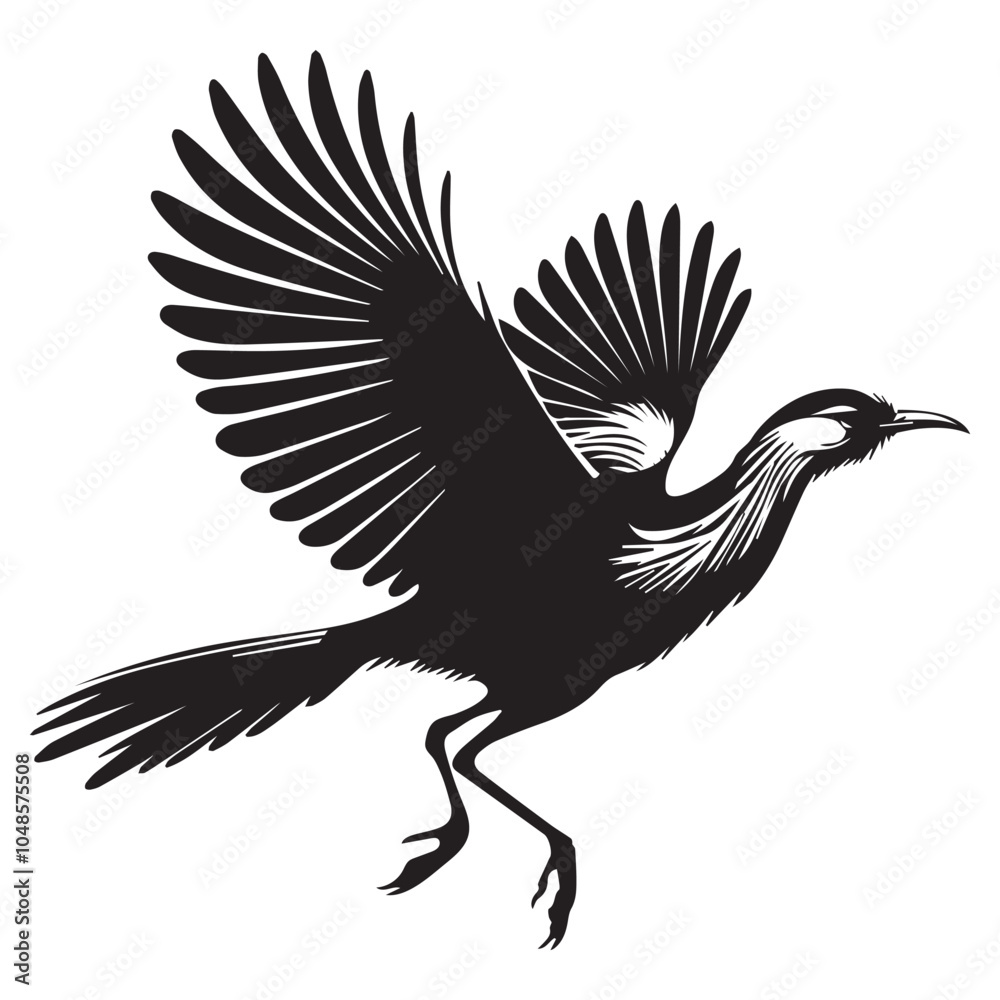 Obraz premium Red-legged seriema Bird illustration in black and white - Red-legged seriema Silhouette Design 