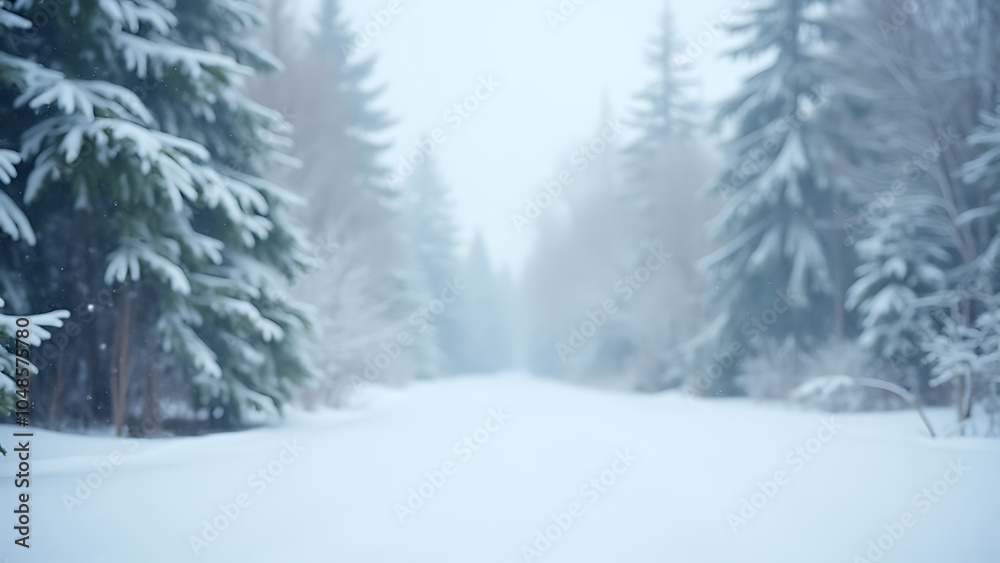 Fototapeta premium Snowy winter scene with empty space, ideal for Christmas advertising or product photography purposes.