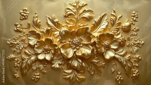 Wallpaper Mural Luxurious Golden Floral Relief with Baroque Ornamentation Torontodigital.ca