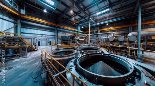 Industrial Machinery in a Large Metal Processing Plant