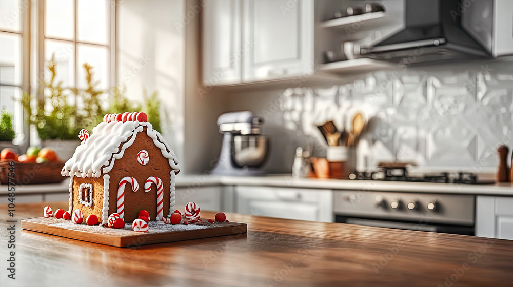 Sweet gingerbread house in kitchen Sweet gingerbread house in kitchen