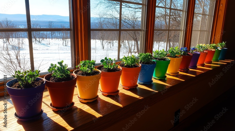 Lush indoor garden on windowsill, bathed in sunlight, creating a fresh and lively atmosphere. Lush indoor garden on windowsill, bathed in sunlight, creating a fresh and lively atmosphere.