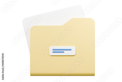 3d Folder file icon. Minimal Yellow Office Files Folder Data Storage Bank Data Office Files Fold icon. Document form information report. Business work company document management concept. 3d render.