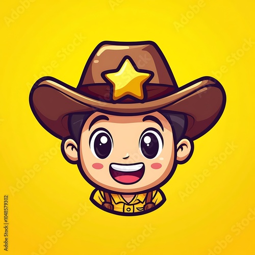 Cheerful Cartoon Cowboy Character with Round Face