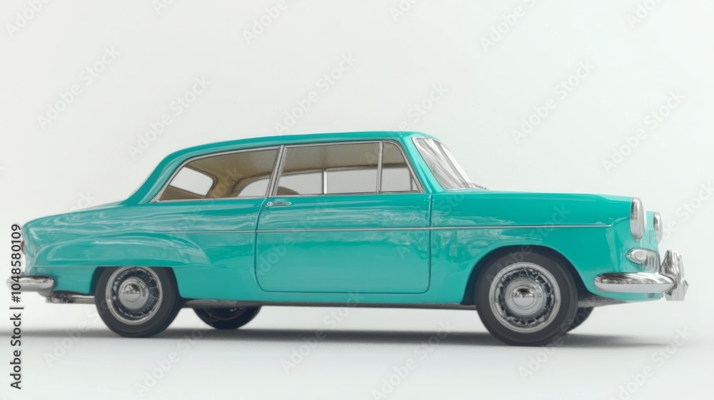 A classic teal car with chrome accents. A classic teal car with chrome accents.
