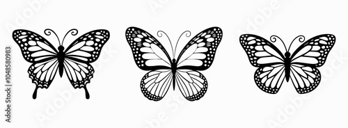 Set of butterfly silhouette vector illustrations on a white background