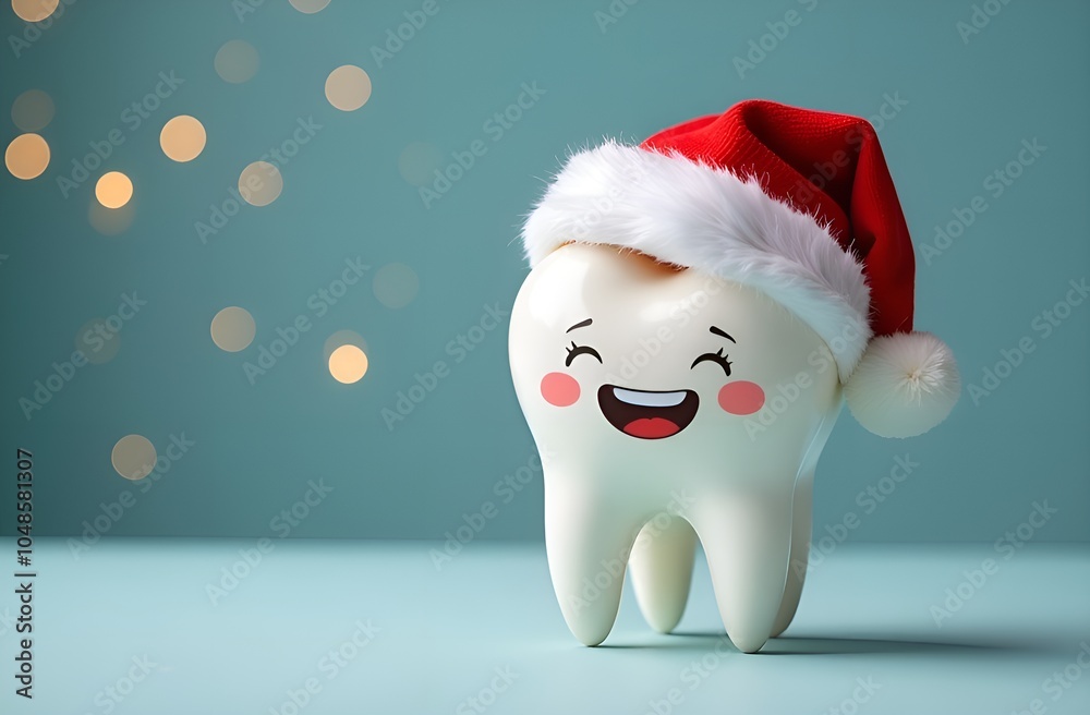 Dentistry, tooth figurine in santa hat. Dentistry, tooth figurine in santa hat.
