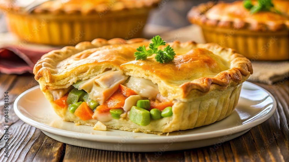 Close-up Silhouette of Delicious Chicken Pot Pie on a Plate for Food Photography Close-up Silhouette of Delicious Chicken Pot Pie on a Plate for Food Photography