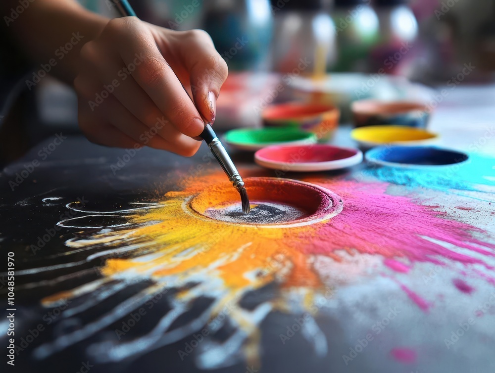 Obraz premium Summer scribble, vibrant colors, cozy setting, creative process, inviting