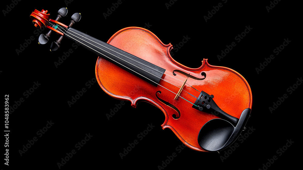 Fototapeta premium Closeup of violin strings and bow, black studio background, artistic and detailed
