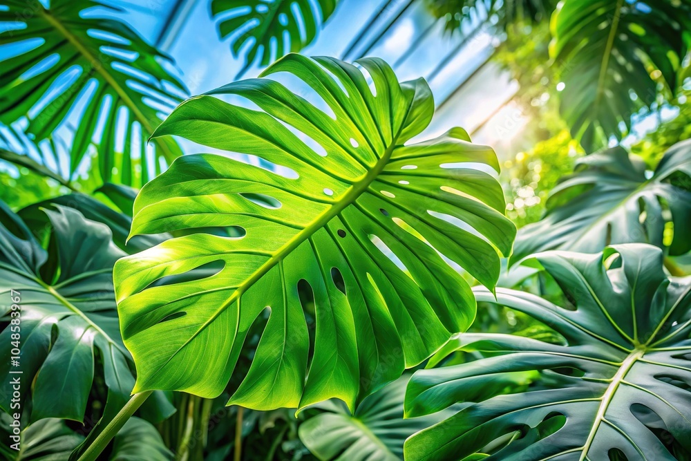 Obraz premium Tropical environment with a split leaf philodendron Low Angle