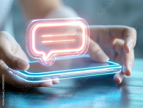 Subtle light tracing a message being typed in a friendly chat interface. photo