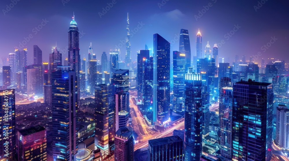 Obraz premium Nighttime Aerial View of Dubai's Illuminated Skyline