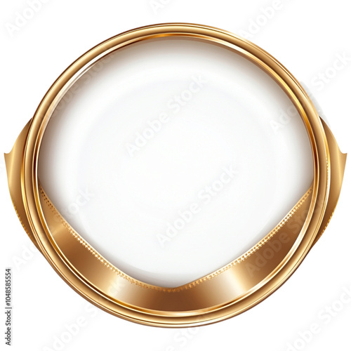 Gold circular emblem with ribbon design on transparent background for award or achievement themes 