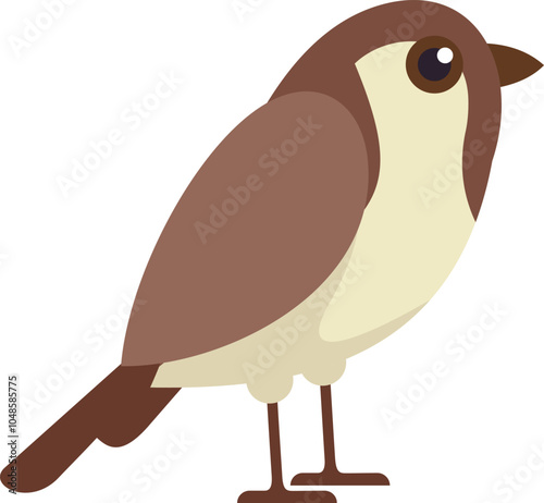 Simple cartoon style illustration of a common brown and beige bird standing in profile