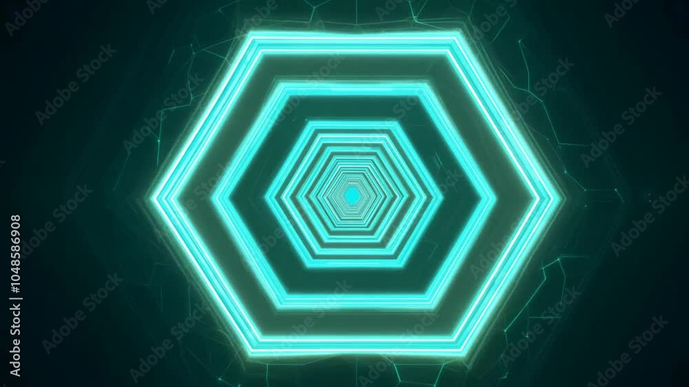 video Neon green 4k background hexagon abstract modern futuristic technology illustration design pattern shape bright animation glowing light blue glow graphic copy space geometric concept digital ve