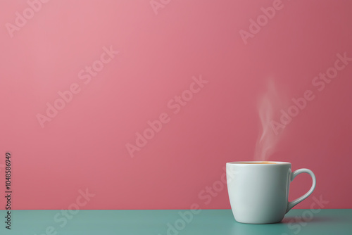 Steam rising from a cup of coffee, black studio background, cozy and moody photo