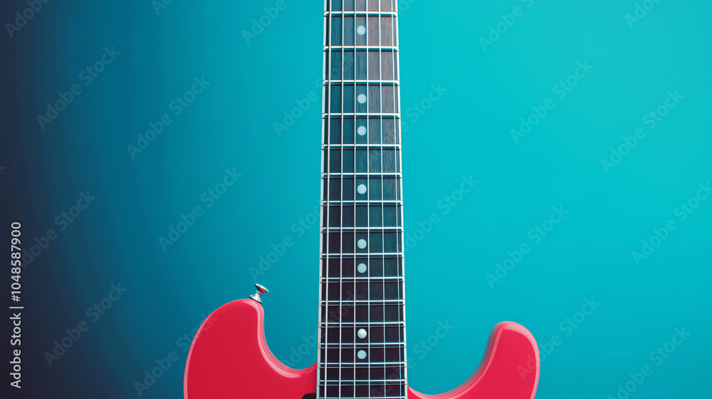 Fototapeta premium Electric guitar closeup with strings, black studio background, rock and roll essence
