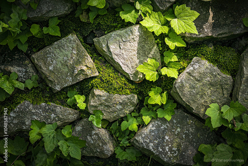 Limestones cover mosses and plants.