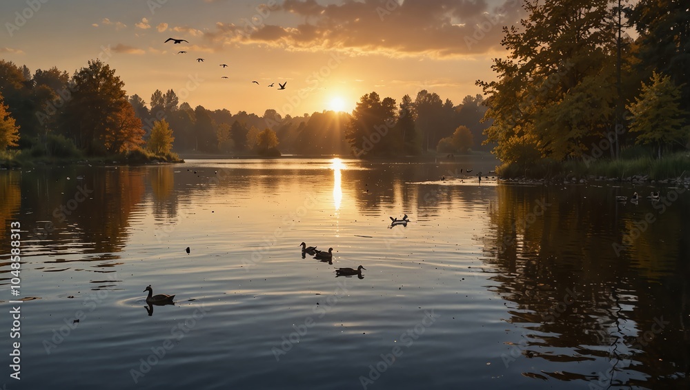 Naklejka premium sunset on the lake