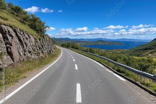 Scenic Coastal Road With Stunning Ocean Views Under a Clear Blue Sky