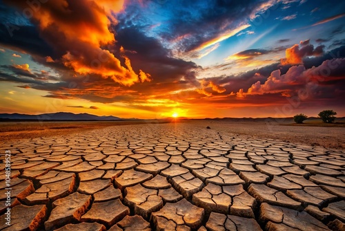 Cracked Clay Ground Silhouette: Drought and Climate Change Symbolism in Nature Photography