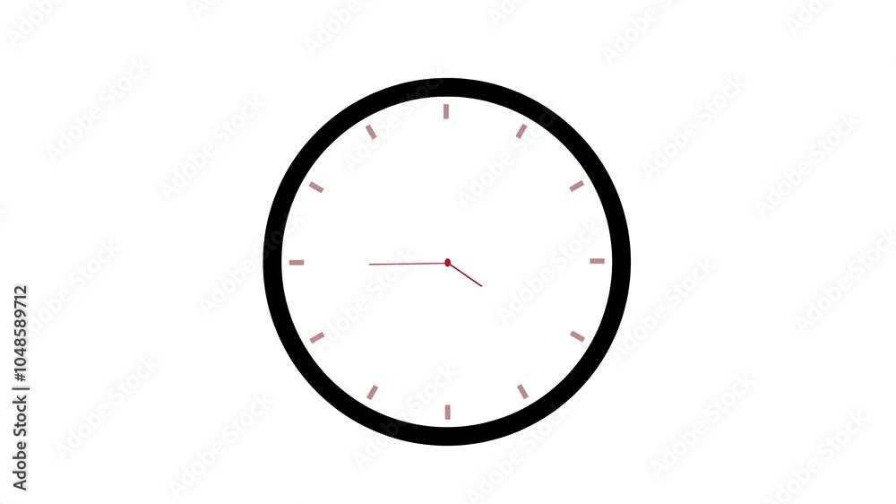 Abstract Ana log clock isolated simple animation Gray colour on white background.