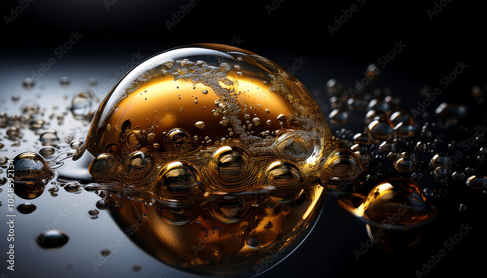 Rich bubbly liquid on a dark surface creates a striking contrast effect visually. _1(501) Rich bubbly liquid on a dark surface creates a striking contrast effect visually. _1(501)
