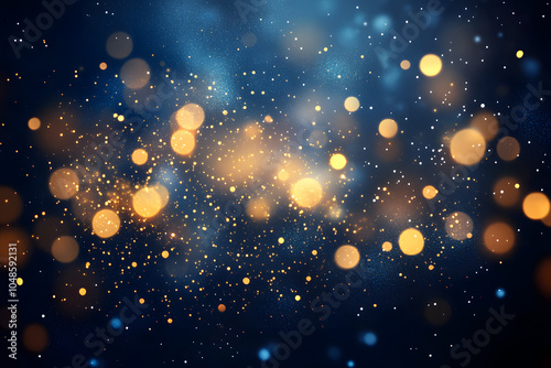 fond lumineux abstrait avec des bokeh dorés et bleus dans l'obscurité, représentant la magie et l'illumination effets lumineux. - Noël, fêtes de fin d'année décembre janvier