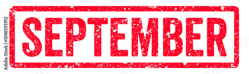 September Stamp Transparent Seal, Red Grunge September Word Rubber Stamp Seal
