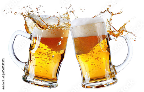 PNG Refreshing beer mugs splashing together