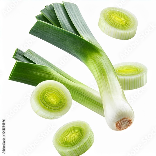 levitating leek, isolated on white background